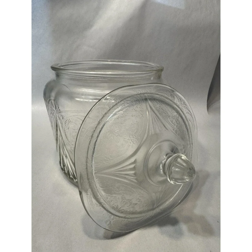 Hazel Atlas Royal Lace Clear Depression Glass Cookie Biscuit Jar w/Lid 1930s VTG